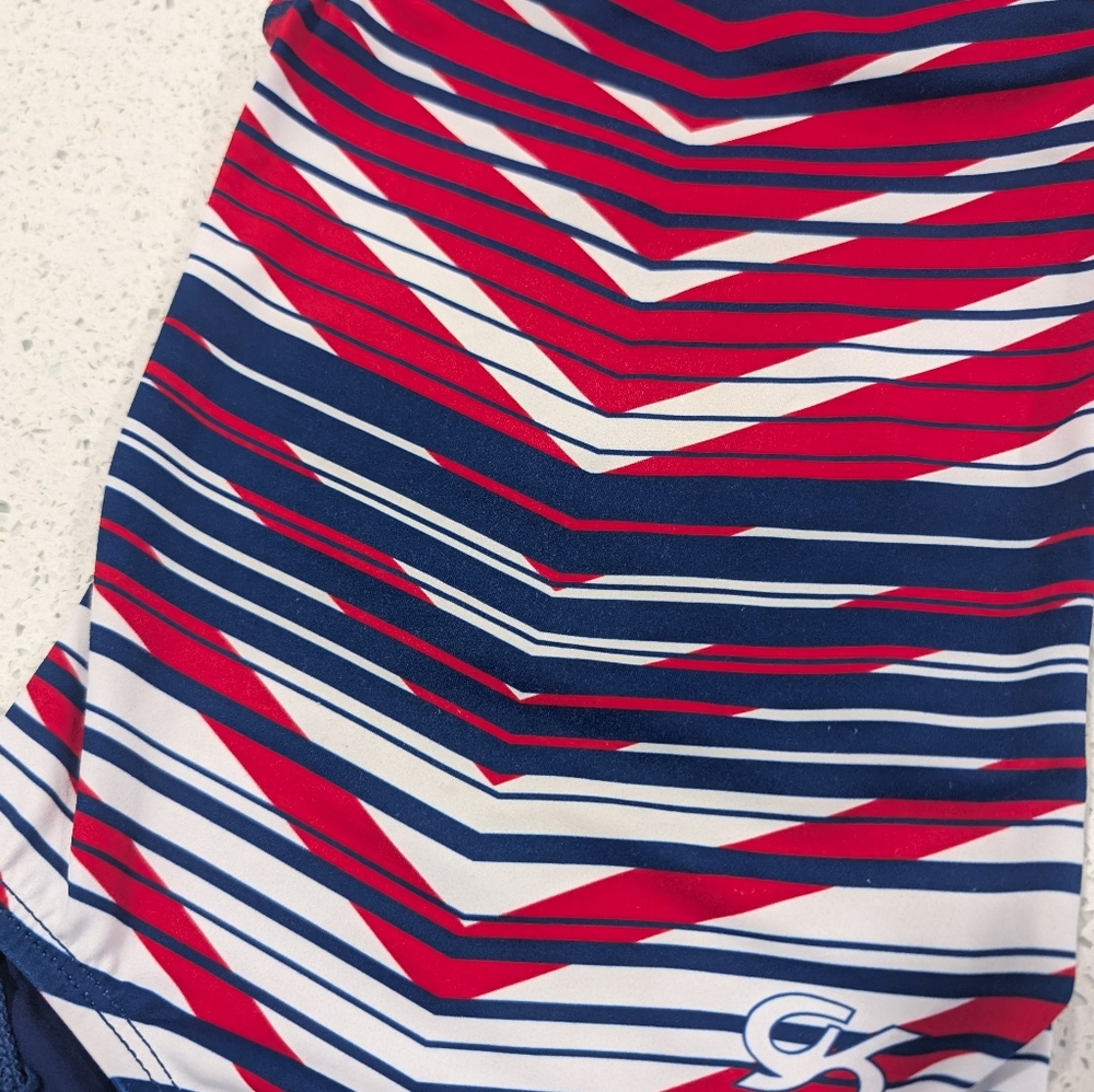 PATRIOTIC GK ELITE Gymnastics Dance  Leotard CXS Extra Small White Blue STRAPPY - Picture 2 of 4